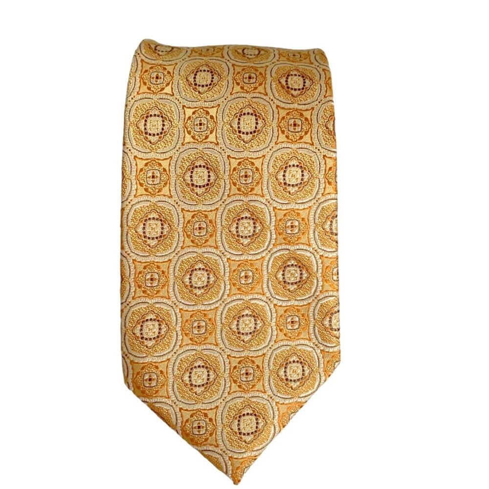 Paul Fredrick Gold Medallion Print 100% Silk Tie